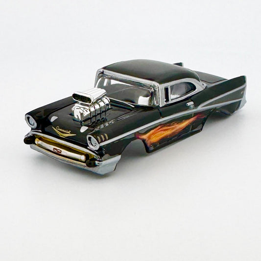 Auto World 1957 Chevy Bel Air Body, Black Orange Flames, Fits Aurora TJet Chassis, H.O. Slot Cars