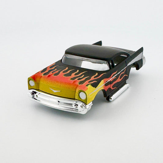 1957 Chevy Bel Air, Matte Black with Flames Body, H.O. Scale Slot Car Body for AFX