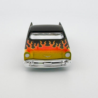 1957 Chevy Bel Air, Matte Black with Flames Body, H.O. Scale Slot Car Body for AFX Front View