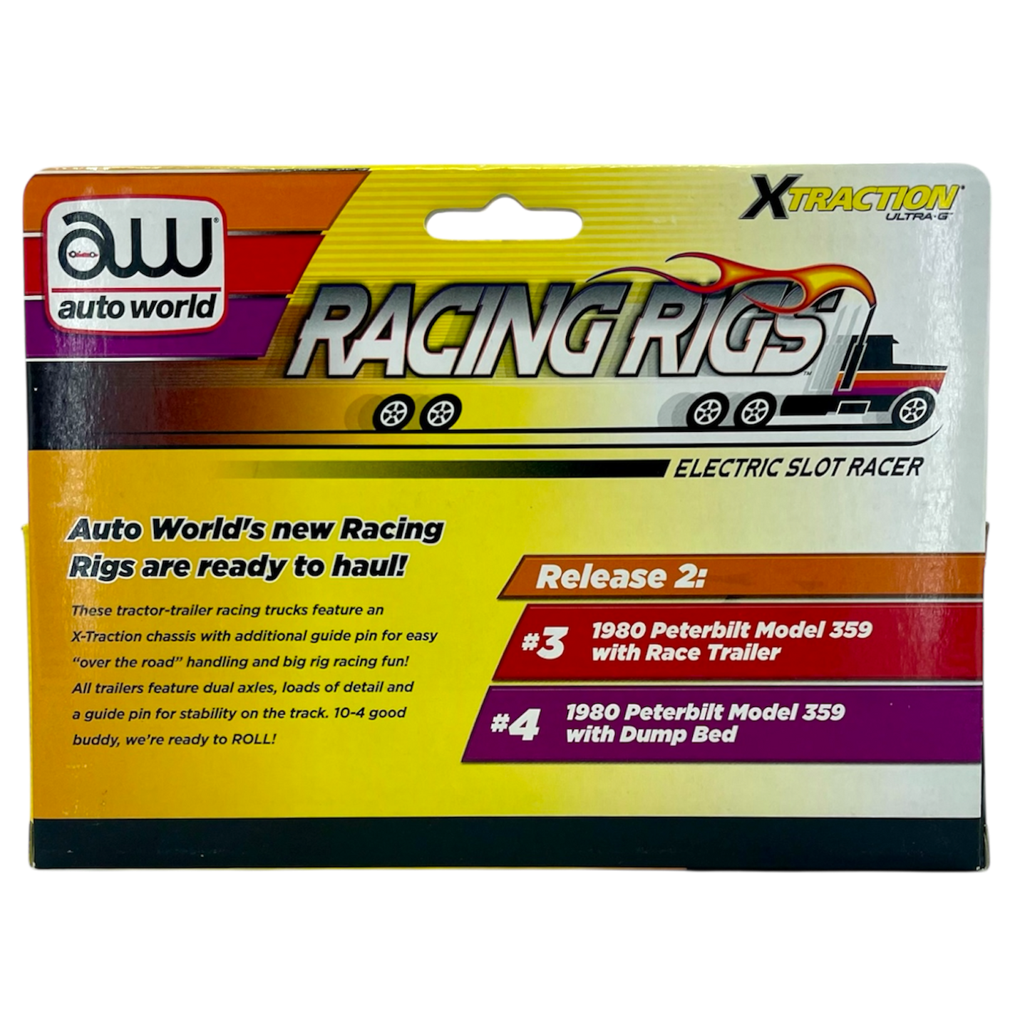 Auto World Comp Cams Peterbilt Semi Truck with Race Trailer iWheels Racing Rigs XTraction H.O. Slot Car Back View