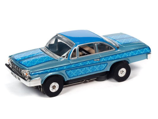 1962 Chevy Bel Air Lowrider (Blue) H.O. Scale Slot Car, ThunderJet Chassis