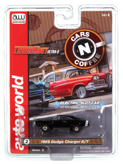 1969 Dodge Charger RT (Black) H.O. Scale Slot Car, ThunderJet Chassis | Auto World