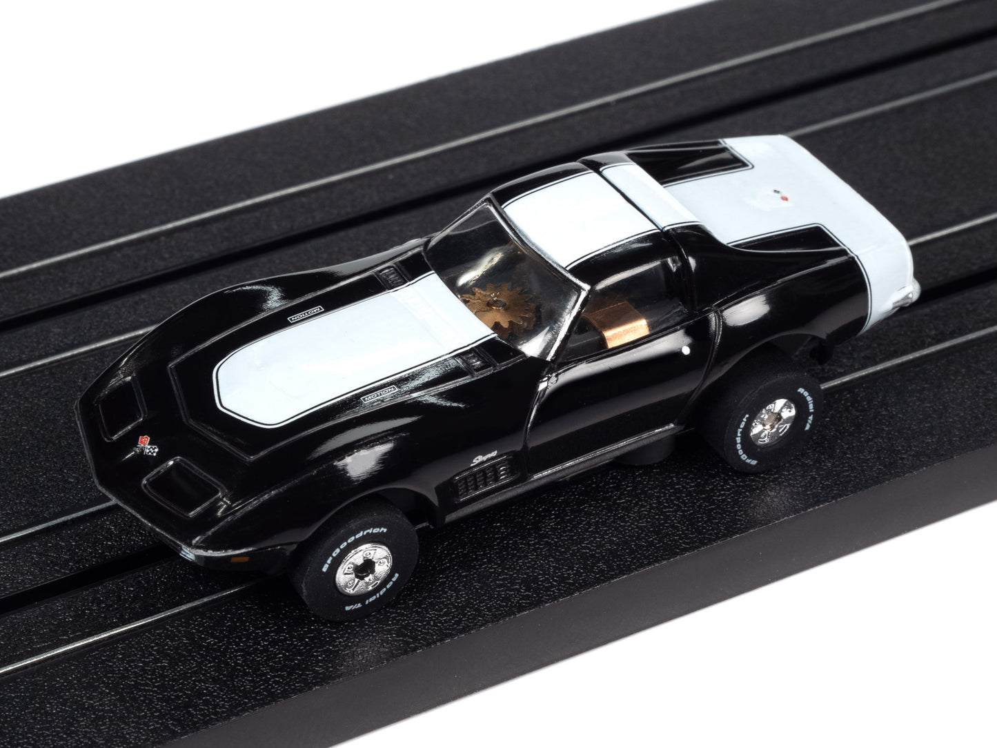 1970 Chevy Corvette Baldwin Motion (Black) H.O. Scale Slot Car, ThunderJet Chassis