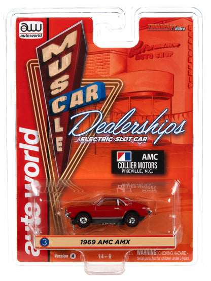 1969 AMC AMX Collier Motors (Red) H.O. Scale Slot Car, ThunderJet Chassis