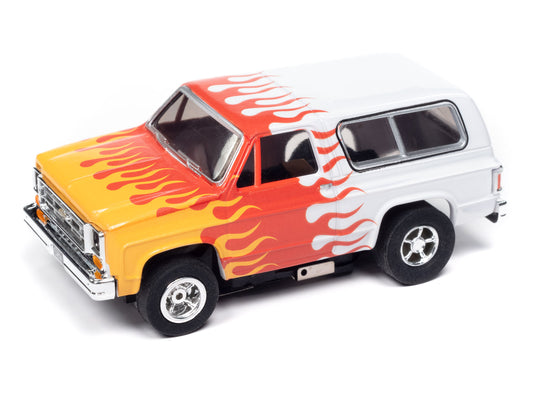 1979 Chevy Blazer (White Flames) H.O. Scale Slot Car, XTraction Chassis | Auto World