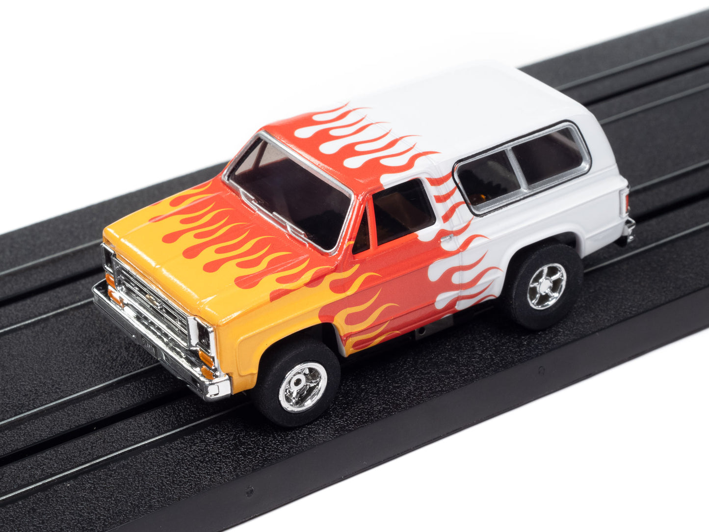 1979 Chevy Blazer (White Flames) H.O. Scale Slot Car, XTraction Chassis | Auto World