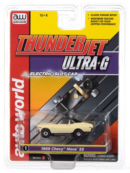 1969 Chevy Nova SS (Yellow) H.O. Scale Slot Car, ThunderJet Chassis | Auto World